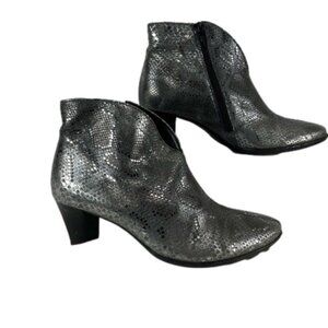 Ara Silver Metallic Snakeskin-Patterned German Booties